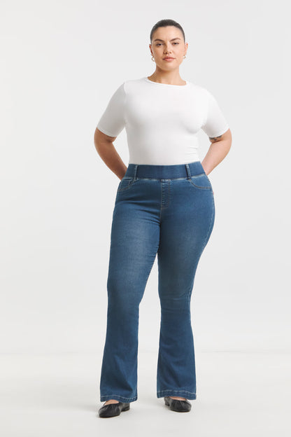 Stretch Flared Pull On Jeggings - Mid Wash