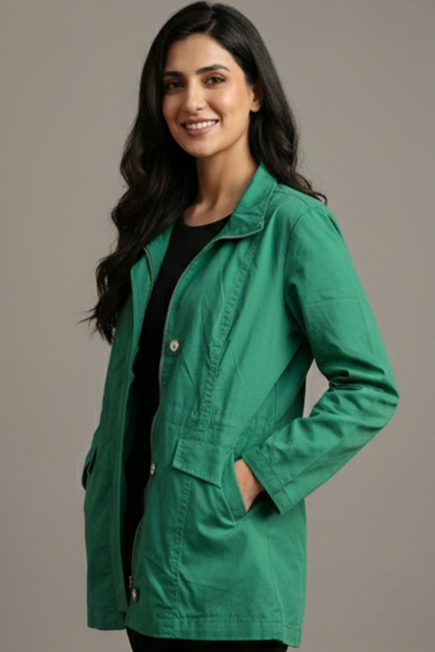 Women’s Emerald Green Utility Field Jacket – Lightweight Anorak with Cinch Waist