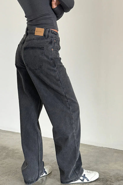 Roomy Extra Wide  Jeans in Washed Black