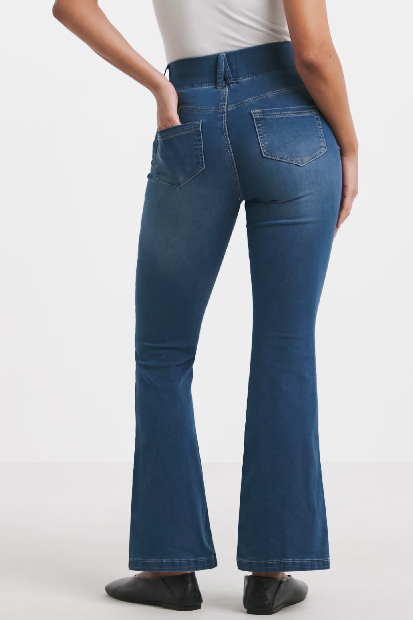 Stretch Flared Pull On Jeggings - Mid Wash