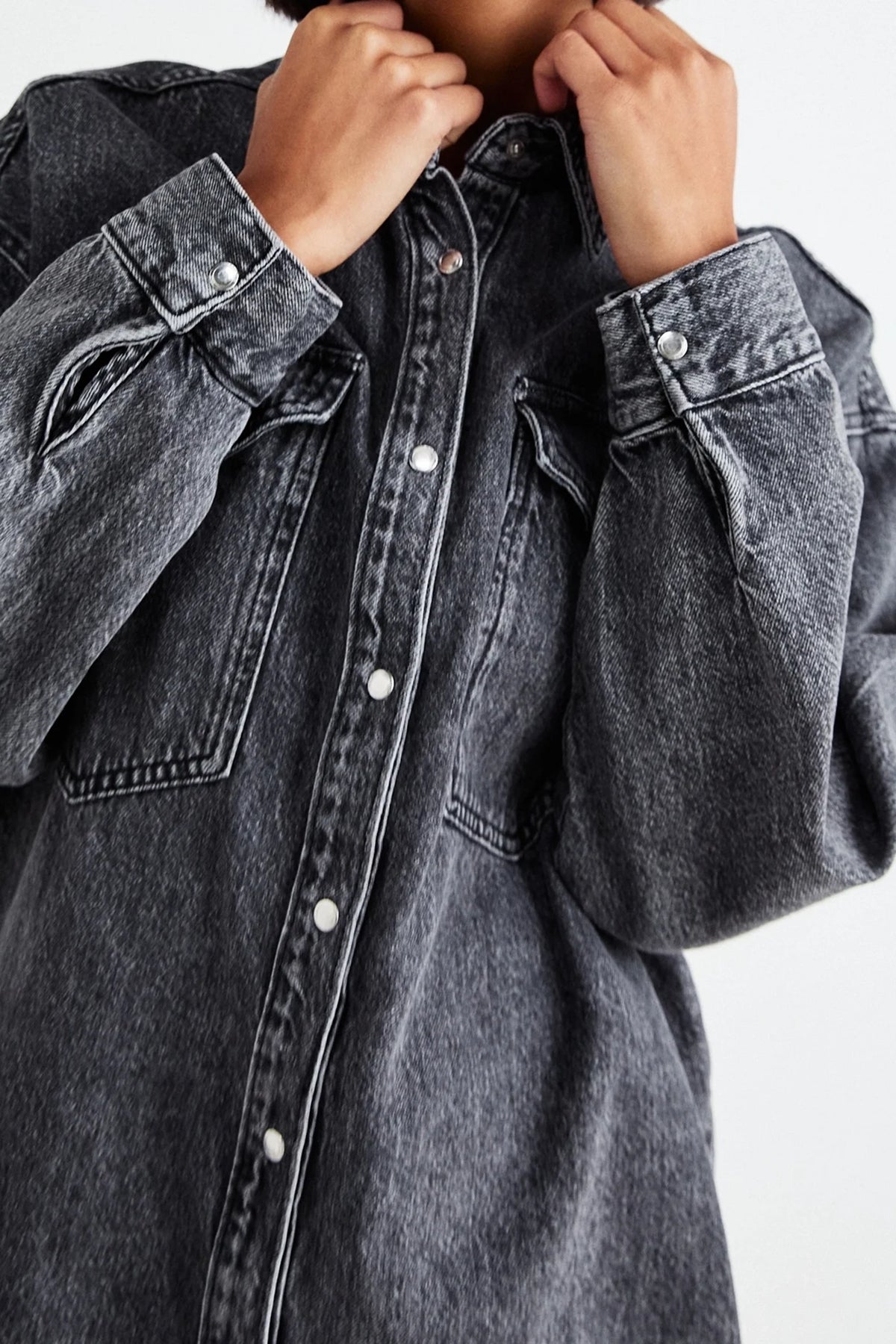 Longline Charcoal Grey Denim  Shirt