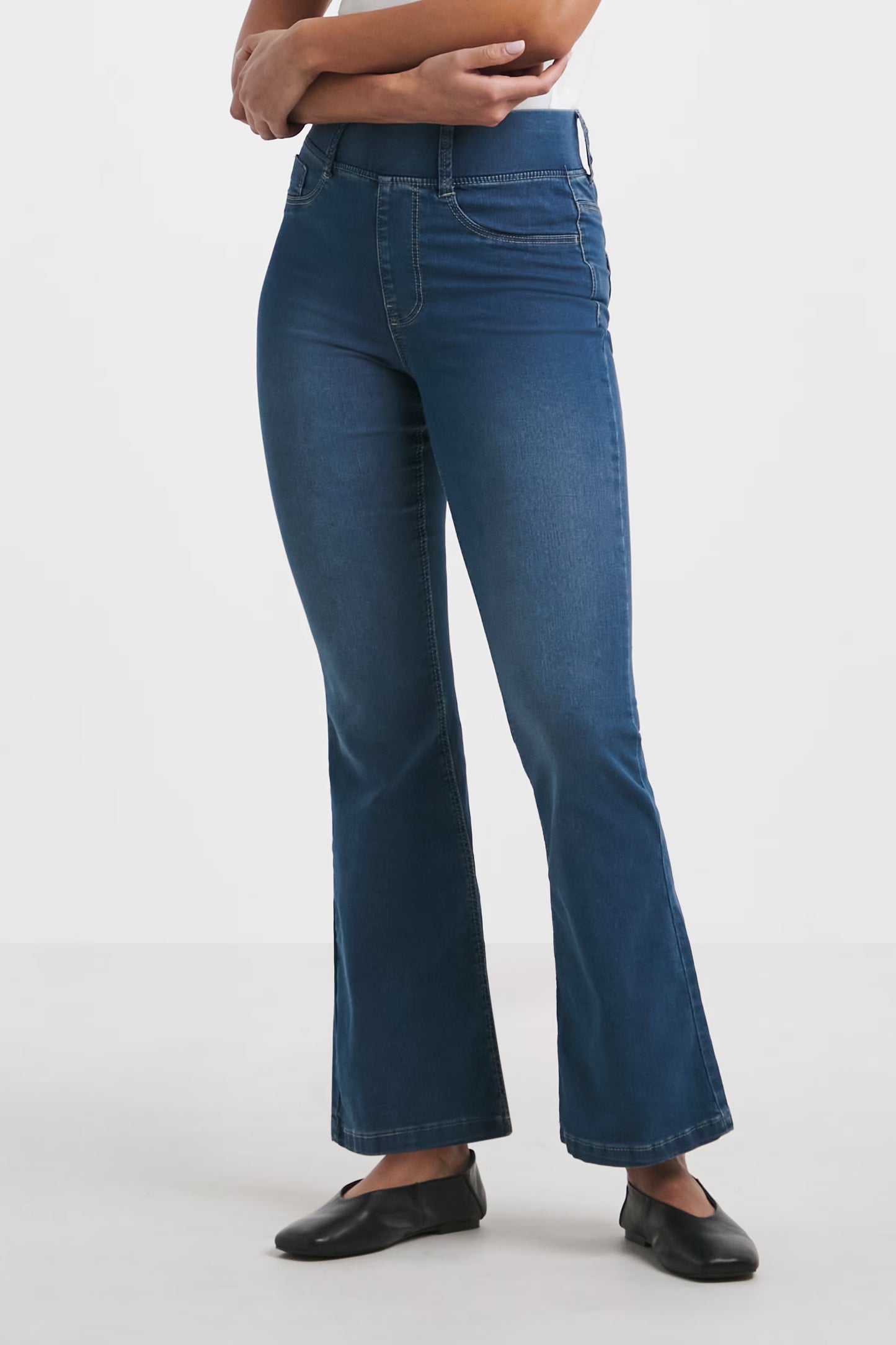 Stretch Flared Pull On Jeggings - Mid Wash