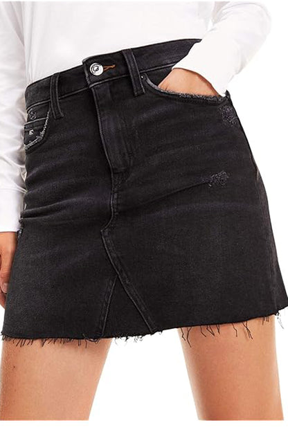 Faded Black 100% Cotton Denim Criss Cross Jean Skirt