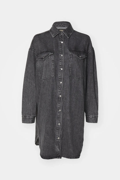 Longline Charcoal Grey Denim  Shirt