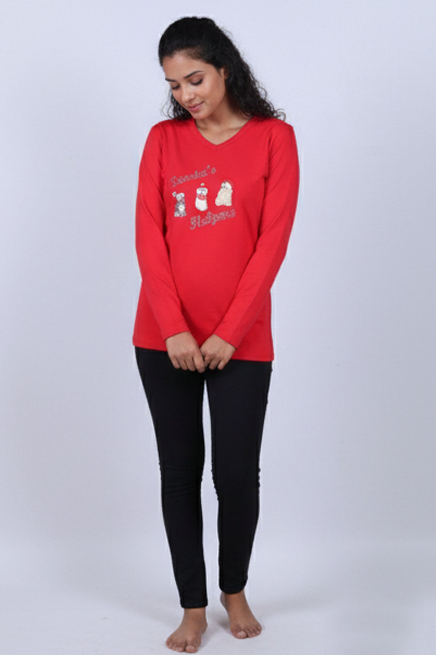 Women's Santa's Helpers Red Long-Sleeve V-Neck T-Shirt