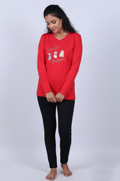 Women's Santa's Helpers Red Long-Sleeve V-Neck T-Shirt