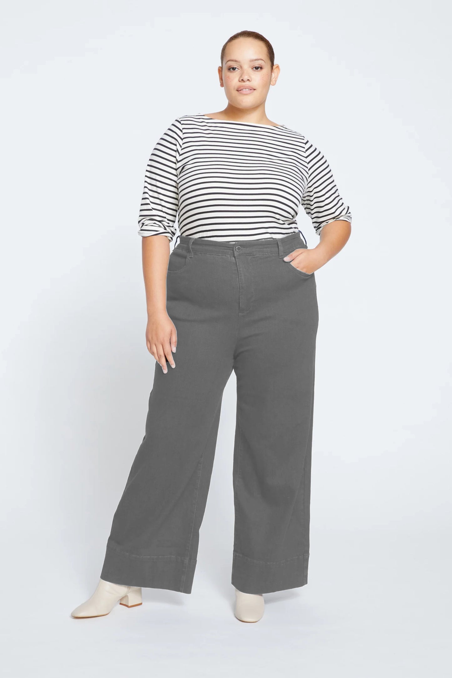 Wide Leg Grey Denim Trousers