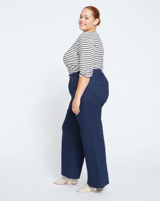 Wide Leg Dark Denim Trousers