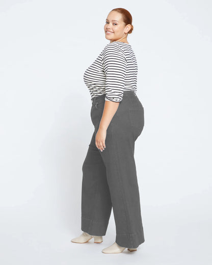 Wide Leg Grey Denim Trousers