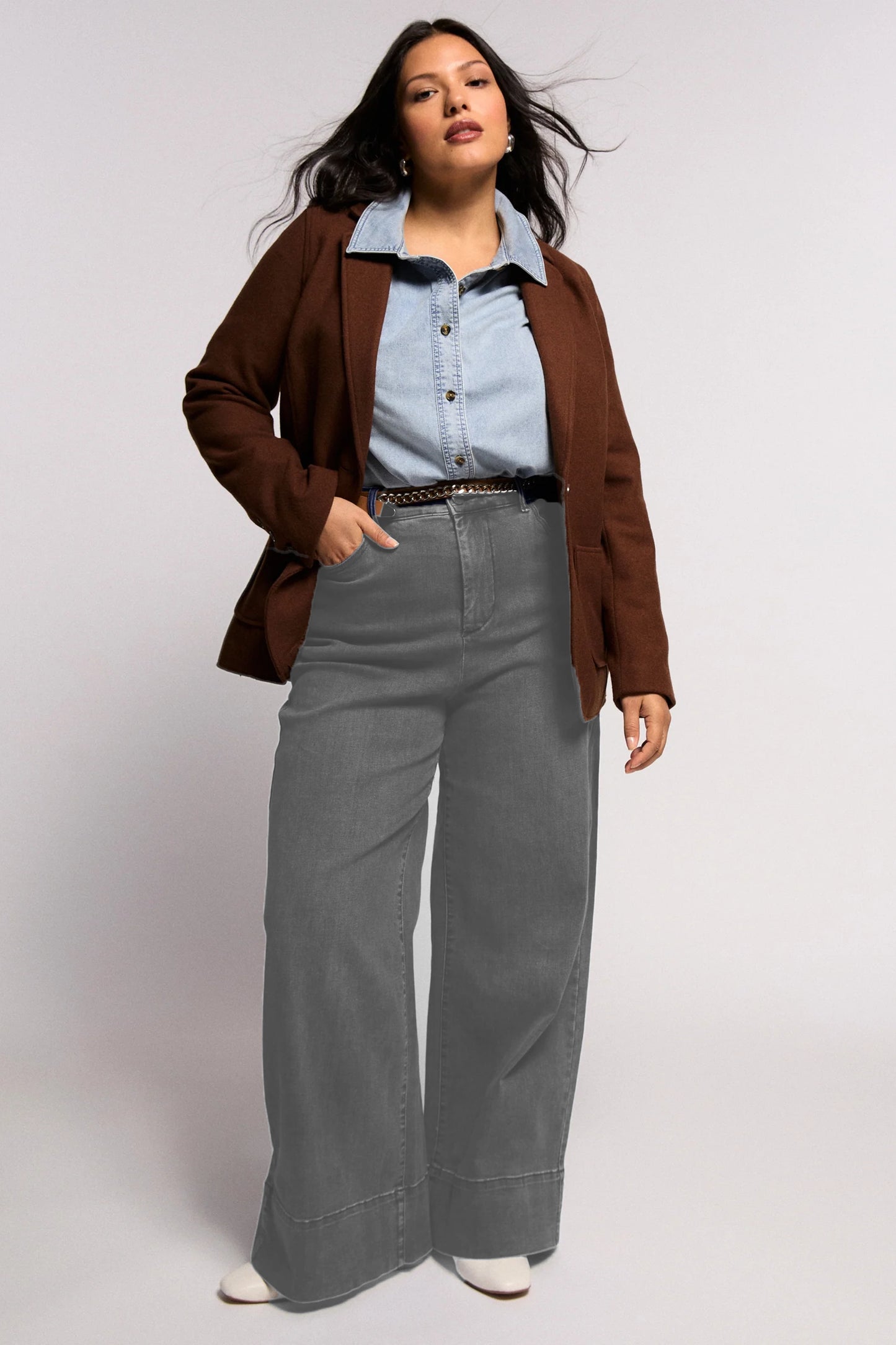 Wide Leg Grey Denim Trousers