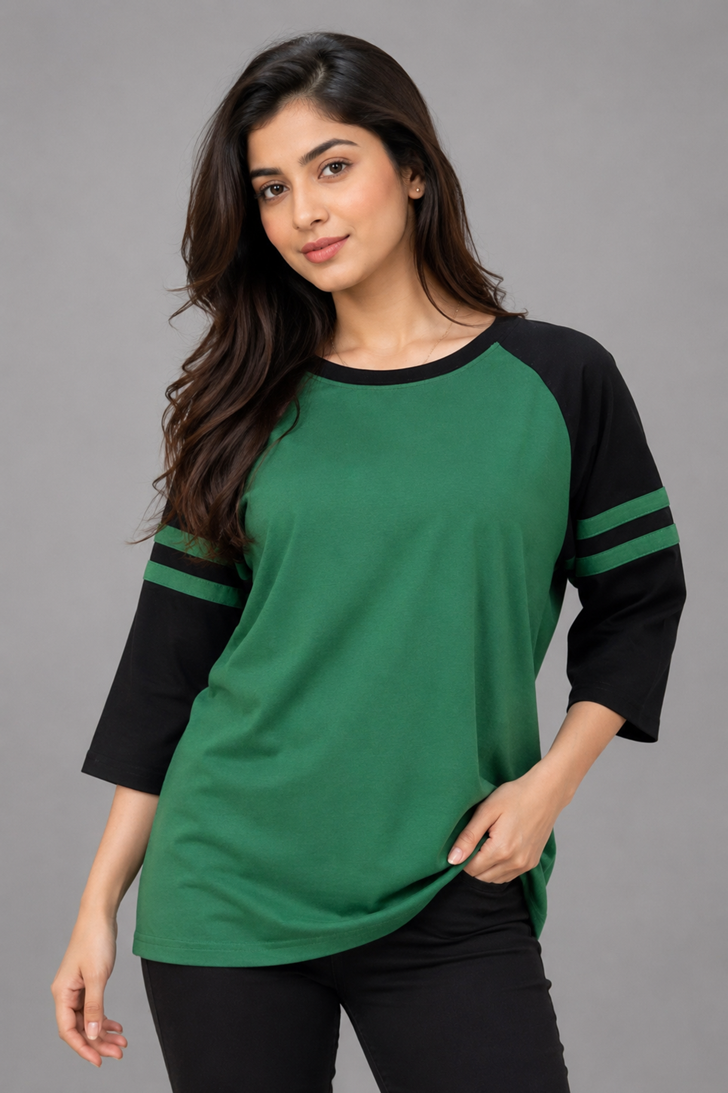Two-Tone Raglan Tee with Sleeve Stripes