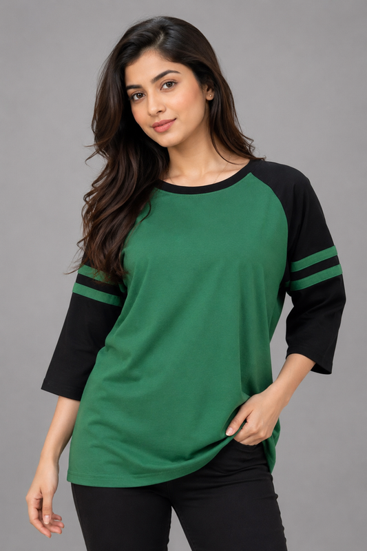 Two-Tone Raglan Tee with Sleeve Stripes