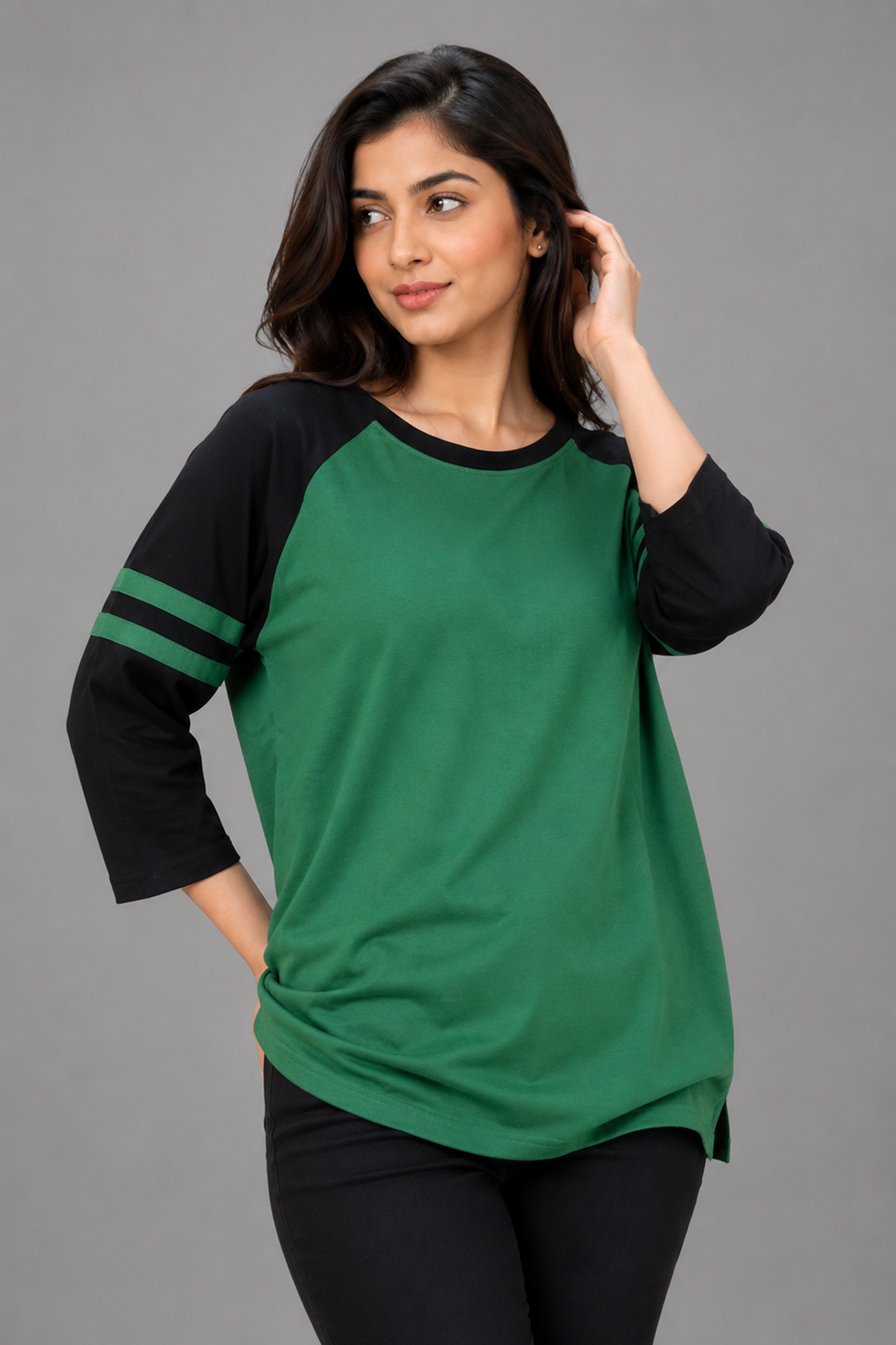 Two-Tone Raglan Tee with Sleeve Stripes