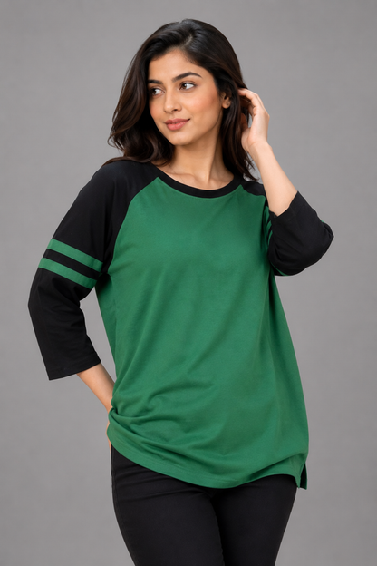 Two-Tone Raglan Tee with Sleeve Stripes