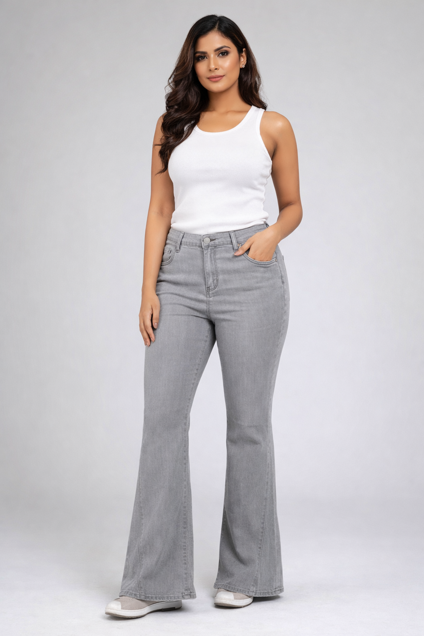 Women’s Gray Flare Jeans – Elegant & Comfortable Fit