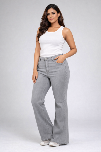 Women’s Gray Flare Jeans – Elegant & Comfortable Fit