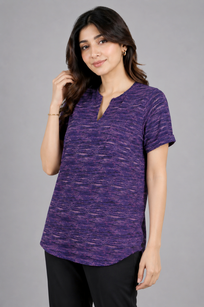 Title: Women's Space-Dye Split Neck Tunic Top – Plum