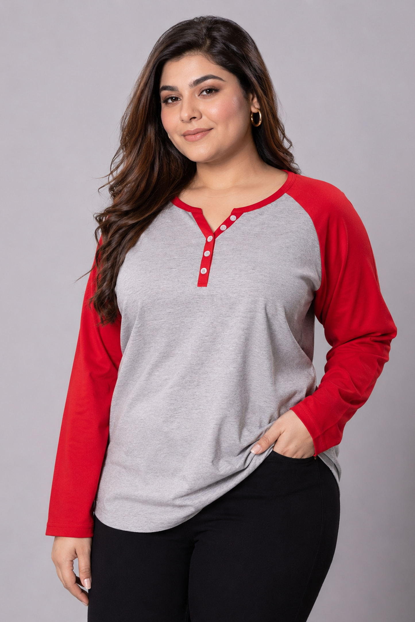Casual Long-Sleeve Henley Top