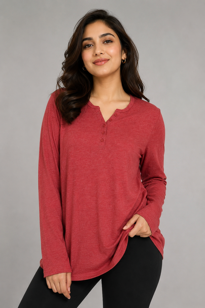 Casual Long-Sleeve Henley Top