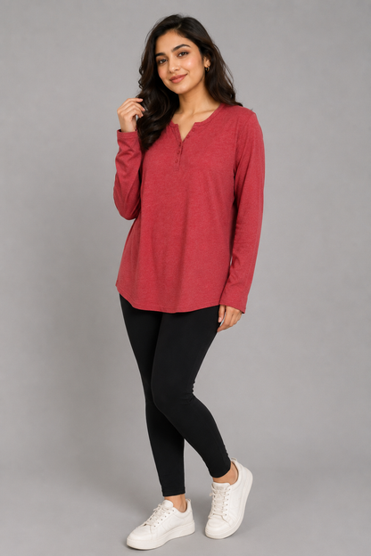 Casual Long-Sleeve Henley Top