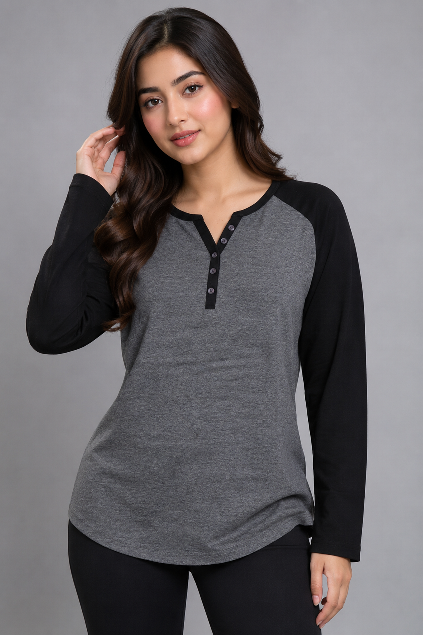 Casual Long-Sleeve Henley Top