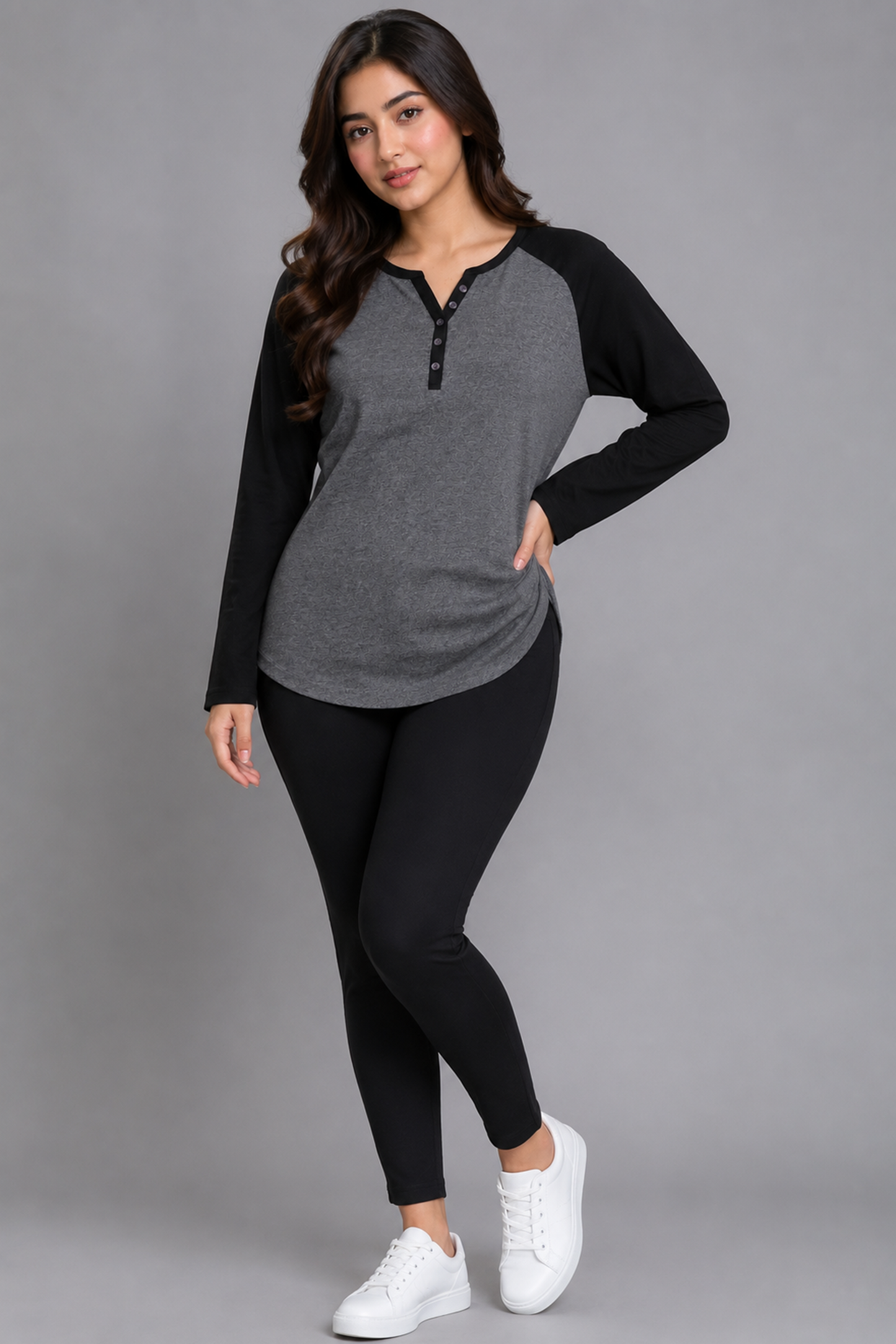 Casual Long-Sleeve Henley Top