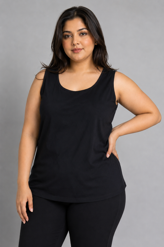 Essential High-Neck Sleeveless A-Line Tunic Tank
