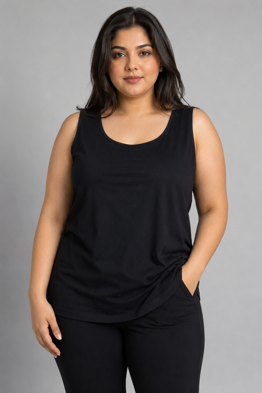 Essential High-Neck Sleeveless A-Line Tunic Tank