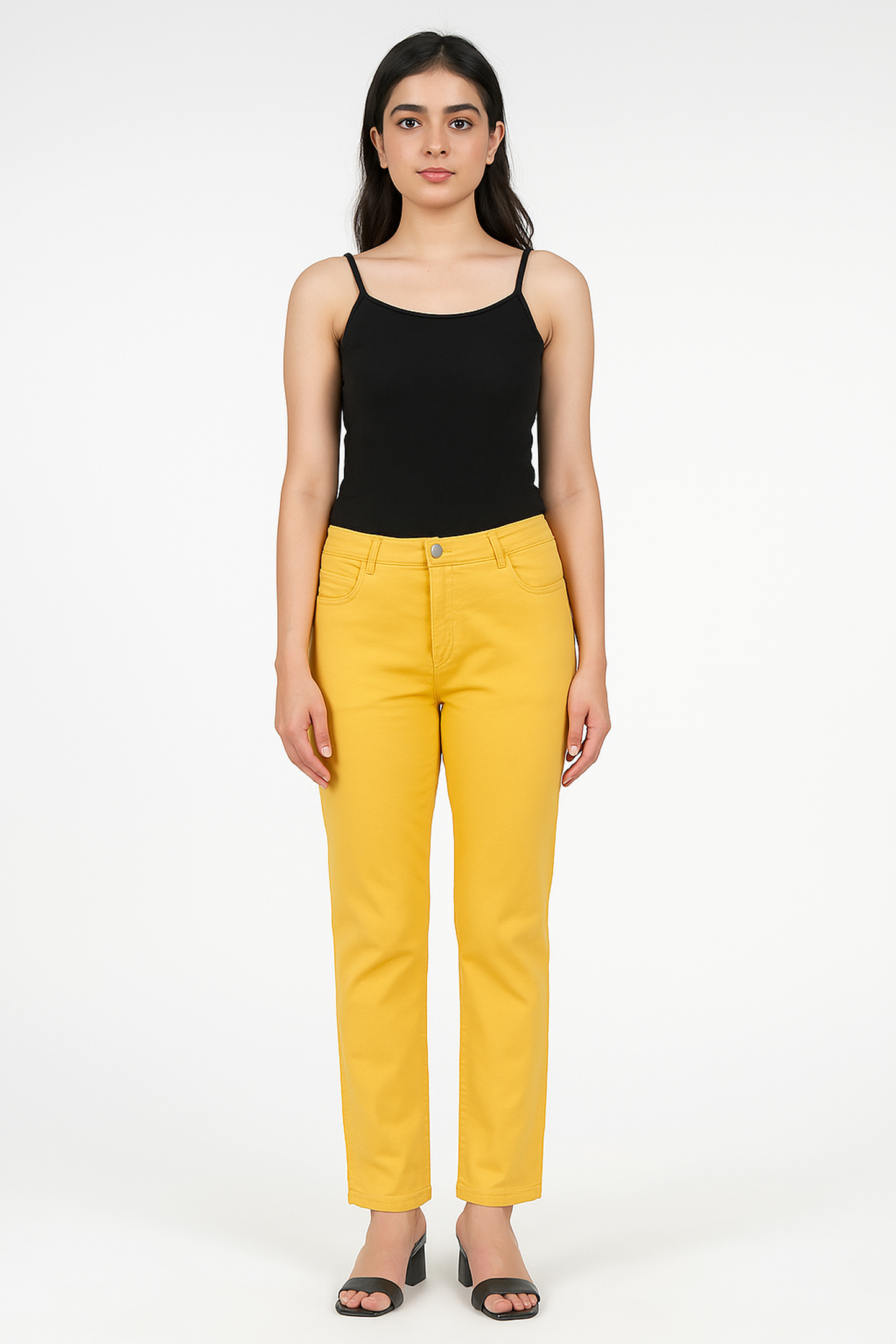 Mustard Cotton Stretch Pants – Women's Casual Wear