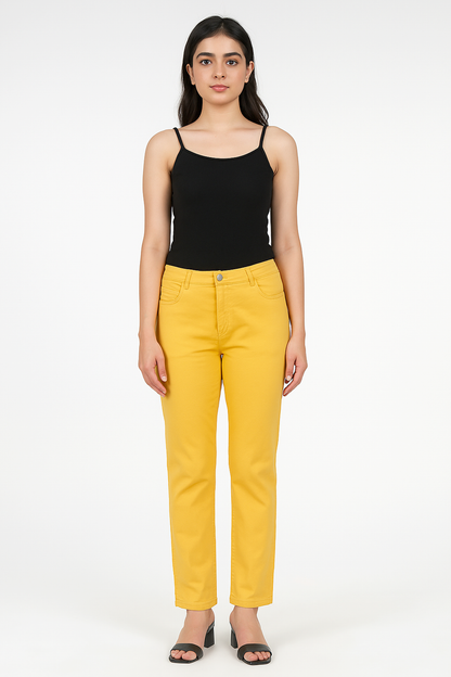 Mustard Cotton Stretch Pants – Women's Casual Wear