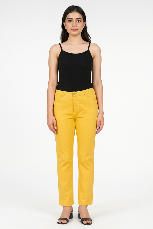 Mustard Cotton Stretch Pants – Women's Casual Wear
