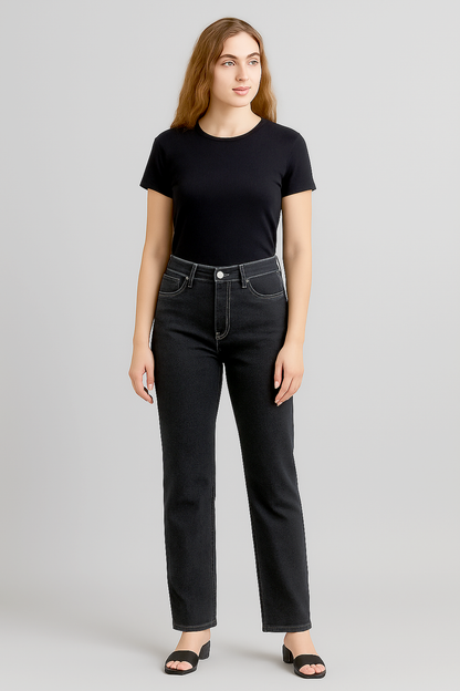 Women's Classic Black High-Rise Straight-Leg Jeans