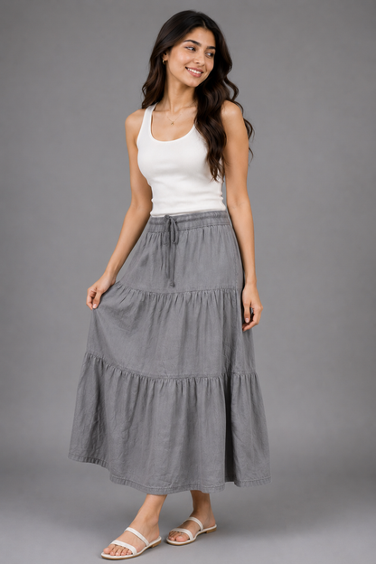 Moda Vilona's DENIM RUFFLED SKIRT