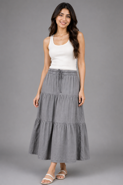 Moda Vilona's DENIM RUFFLED SKIRT