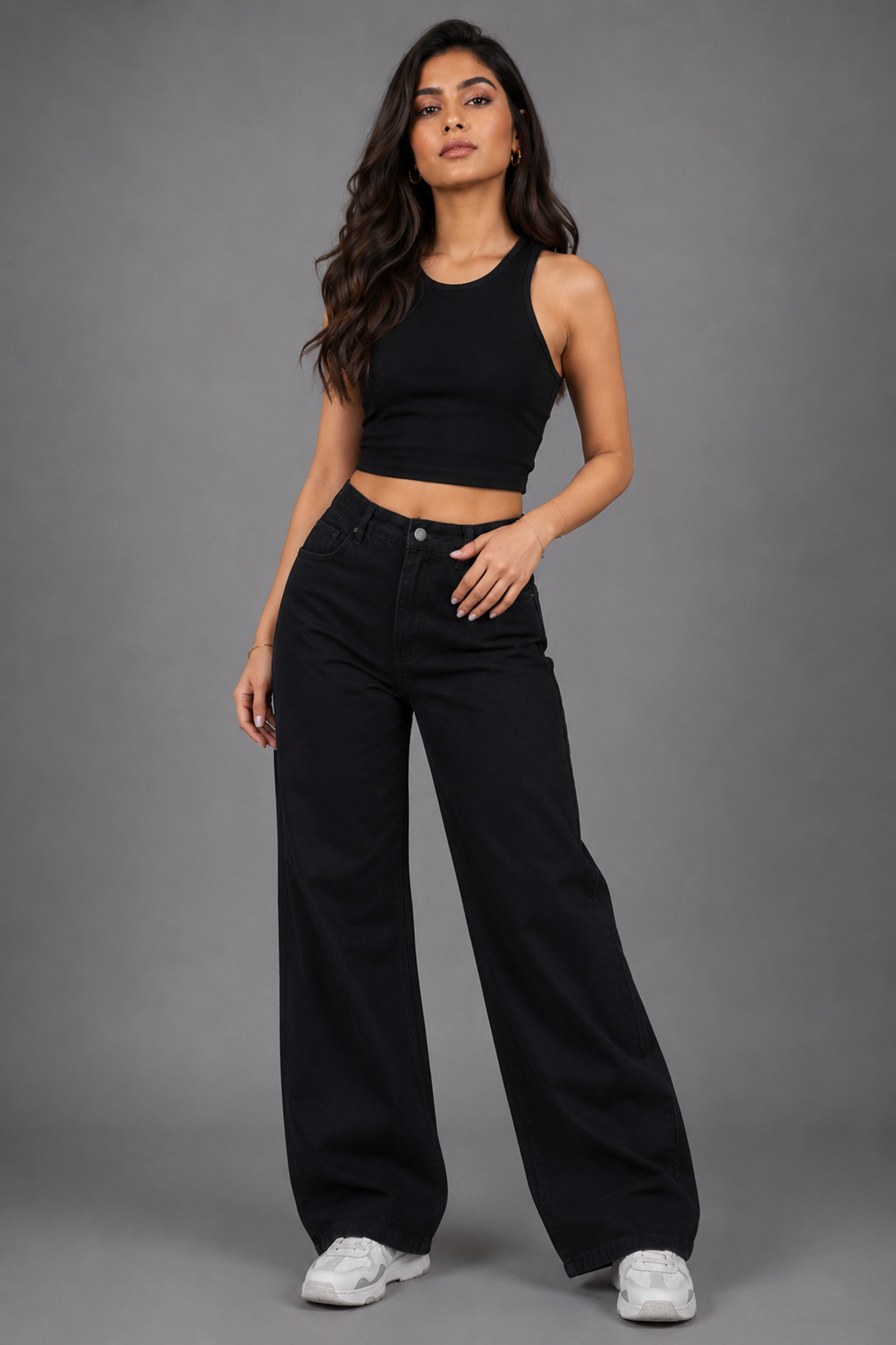 High Waist Wide Leg Denim - Jet Black