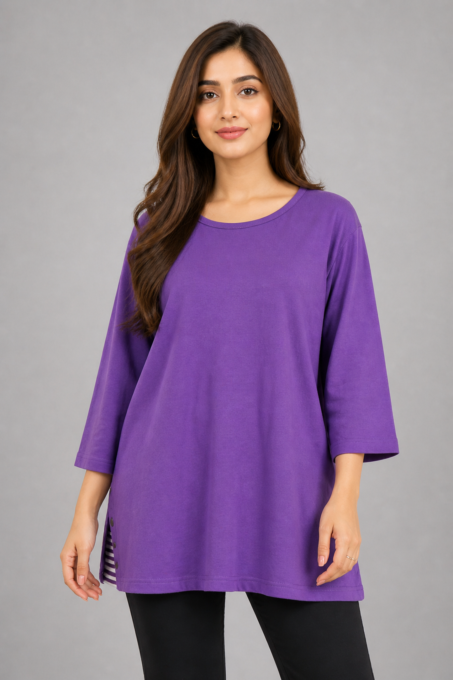 omen’s Purple 3/4 Sleeve Tunic Top - Relaxed Fit