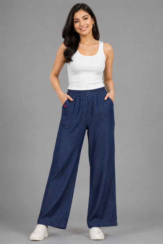 Sweetheart Pull-On Wide Leg Chambray Trousers