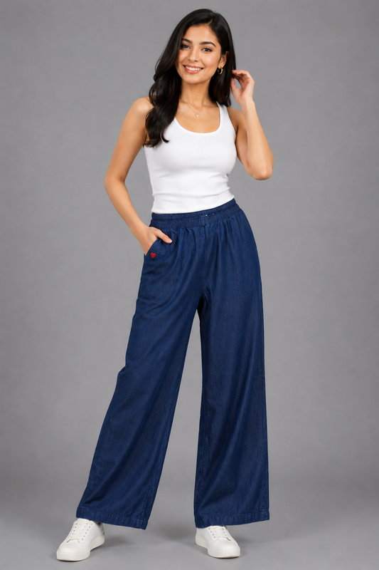 Sweetheart Pull-On Wide Leg Chambray Trousers