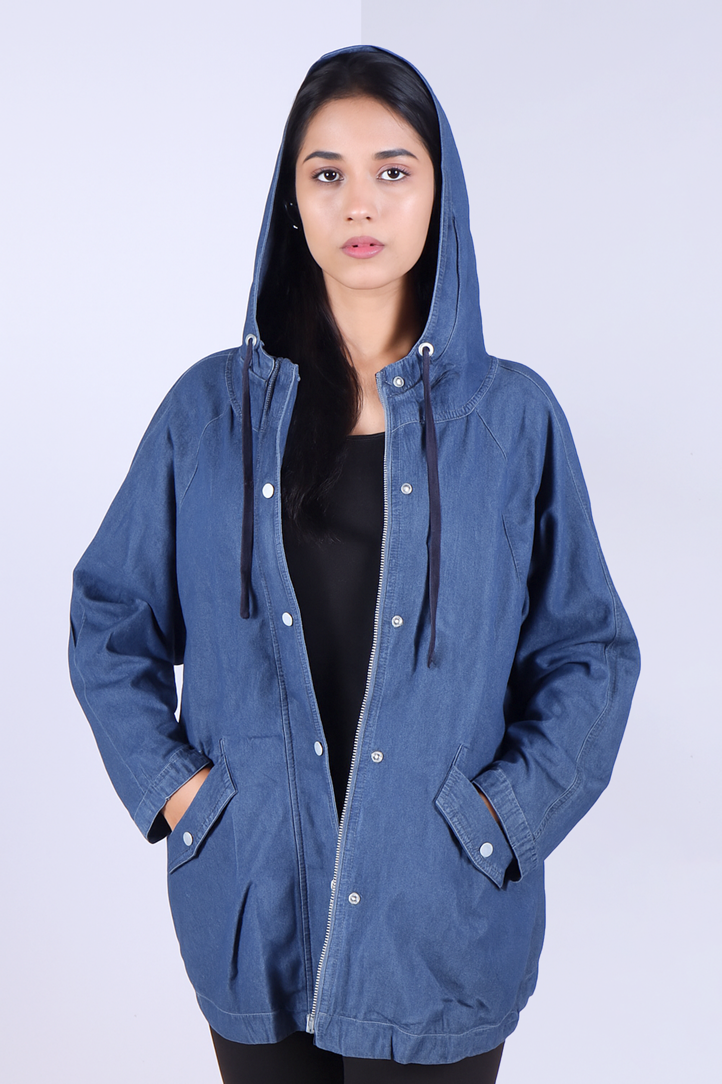 Women's Hooded Denim Utility Jacket