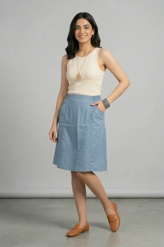 Effortless Denim-Look Chambray Skirt