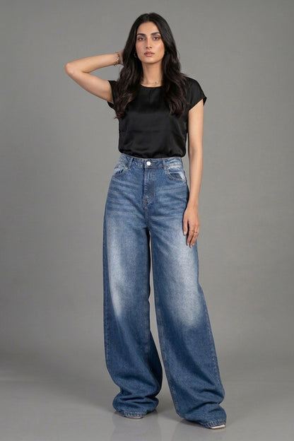 Premium High-Waisted Wide-Leg Baggy Jeans