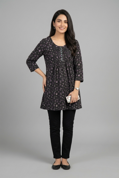 Floral Print Pintuck Tunic – Soft Single Jersey