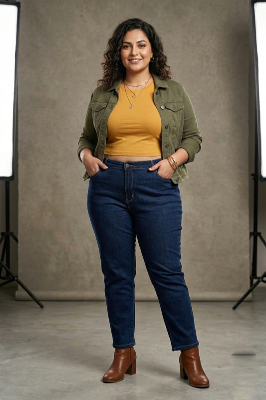 High-Rise Comfort Fit Jeans with Elastic Back Waist