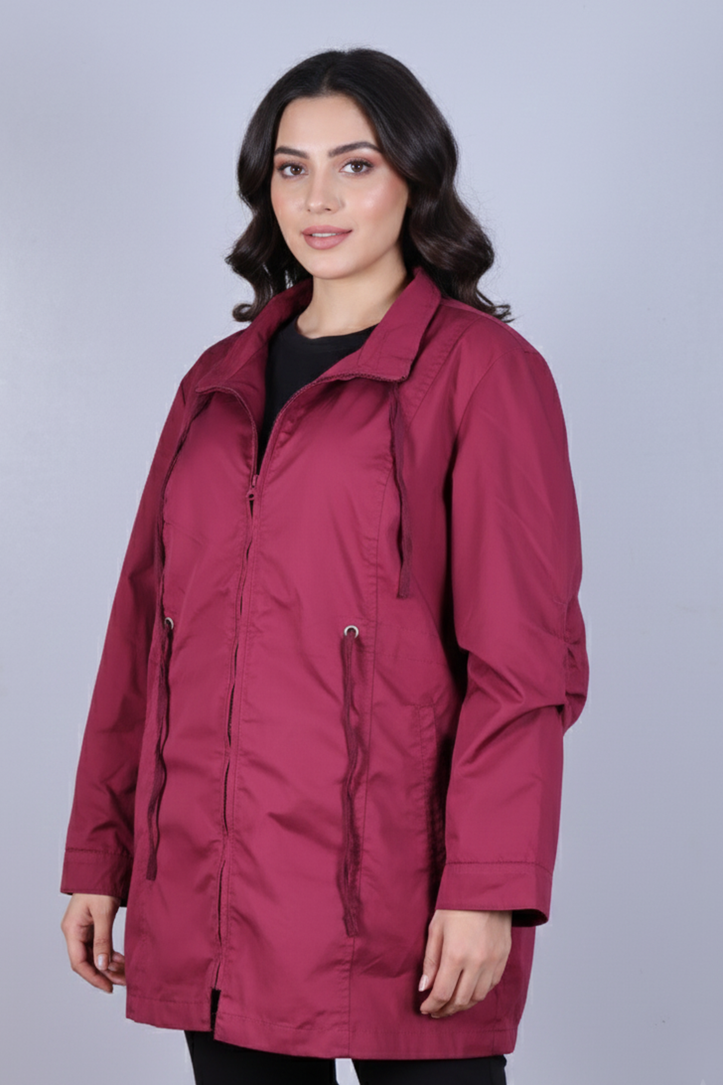 Ladies Premium Burgundy Utility Jacket with Adjustable Waist