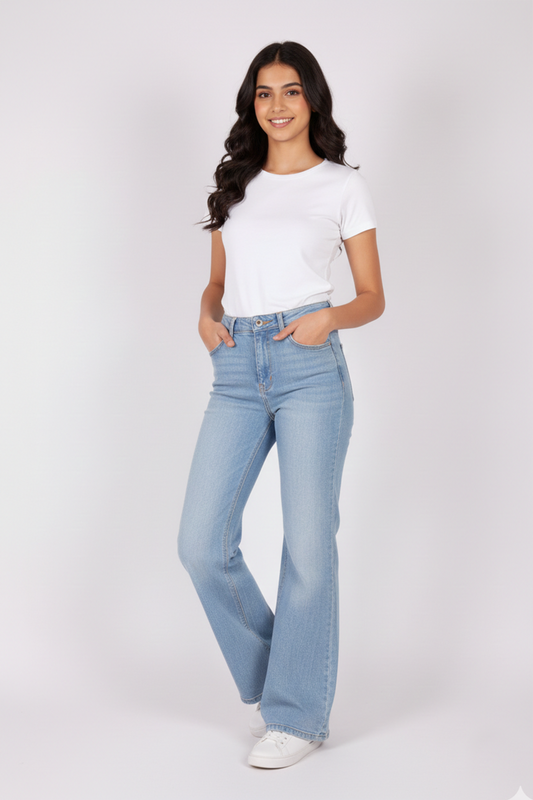 Light Wash Wide-Leg Flare Jeans – Retro Chic for Teens