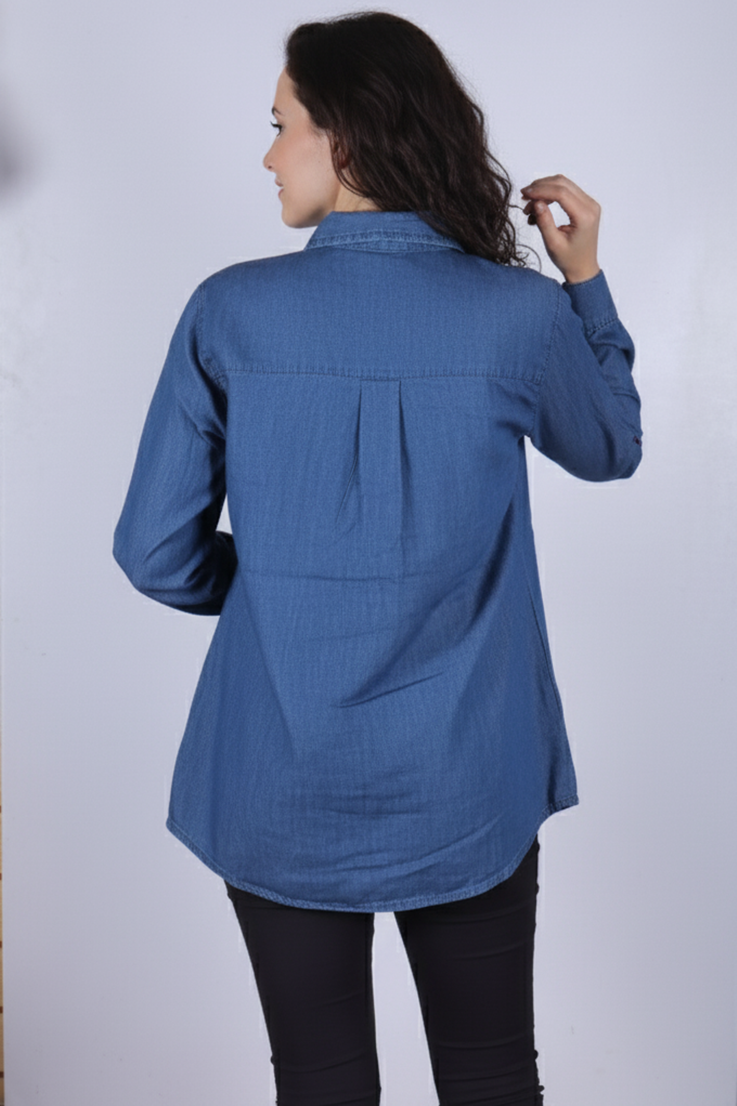 Women's Long-Sleeve Denim Tunic Shirt - Dark Indigo Wash