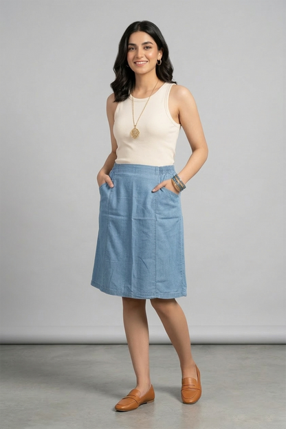 Effortless Denim-Look Chambray Skirt