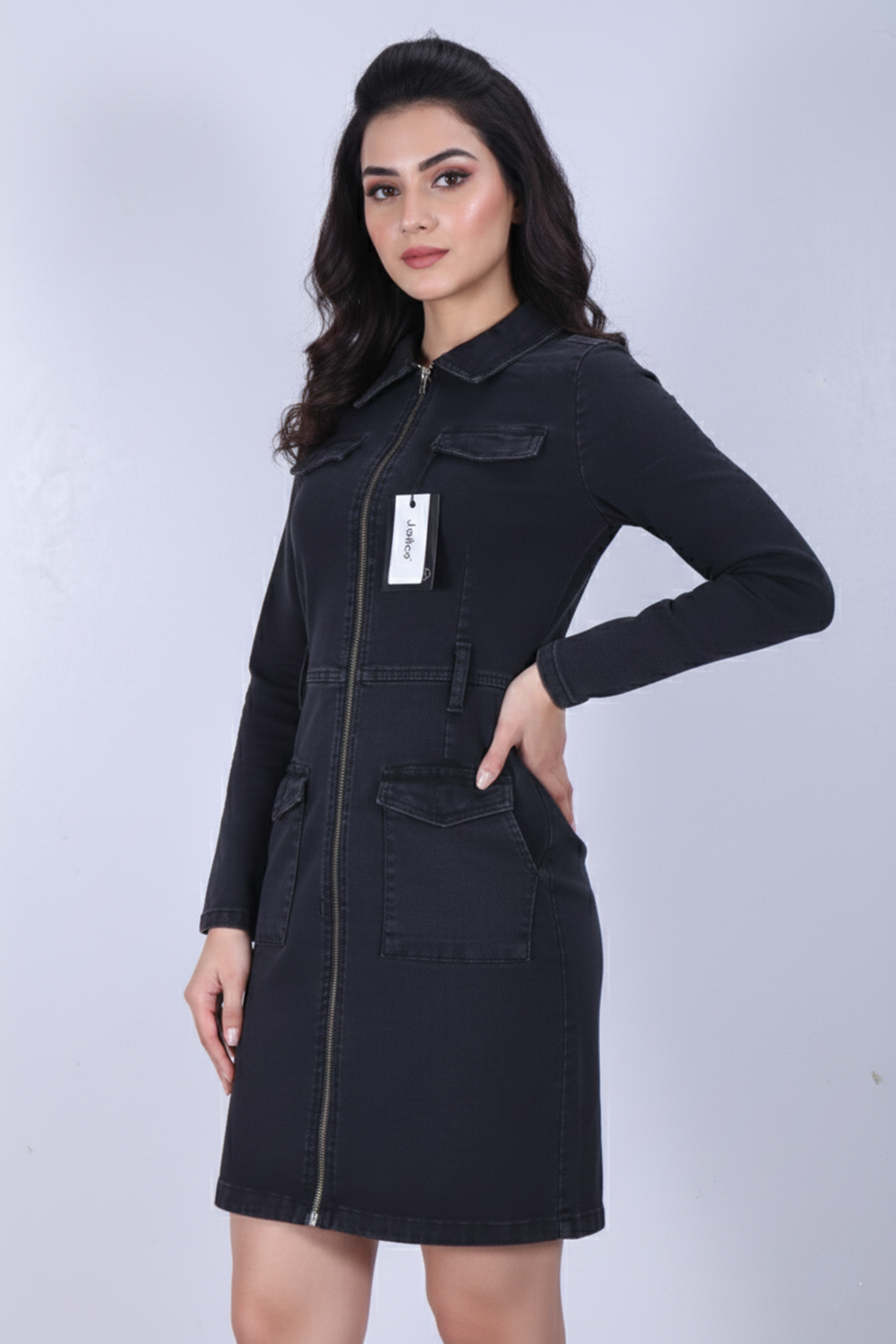 Chic Black Denim Utility Mini Dress – F.A.U Clothing