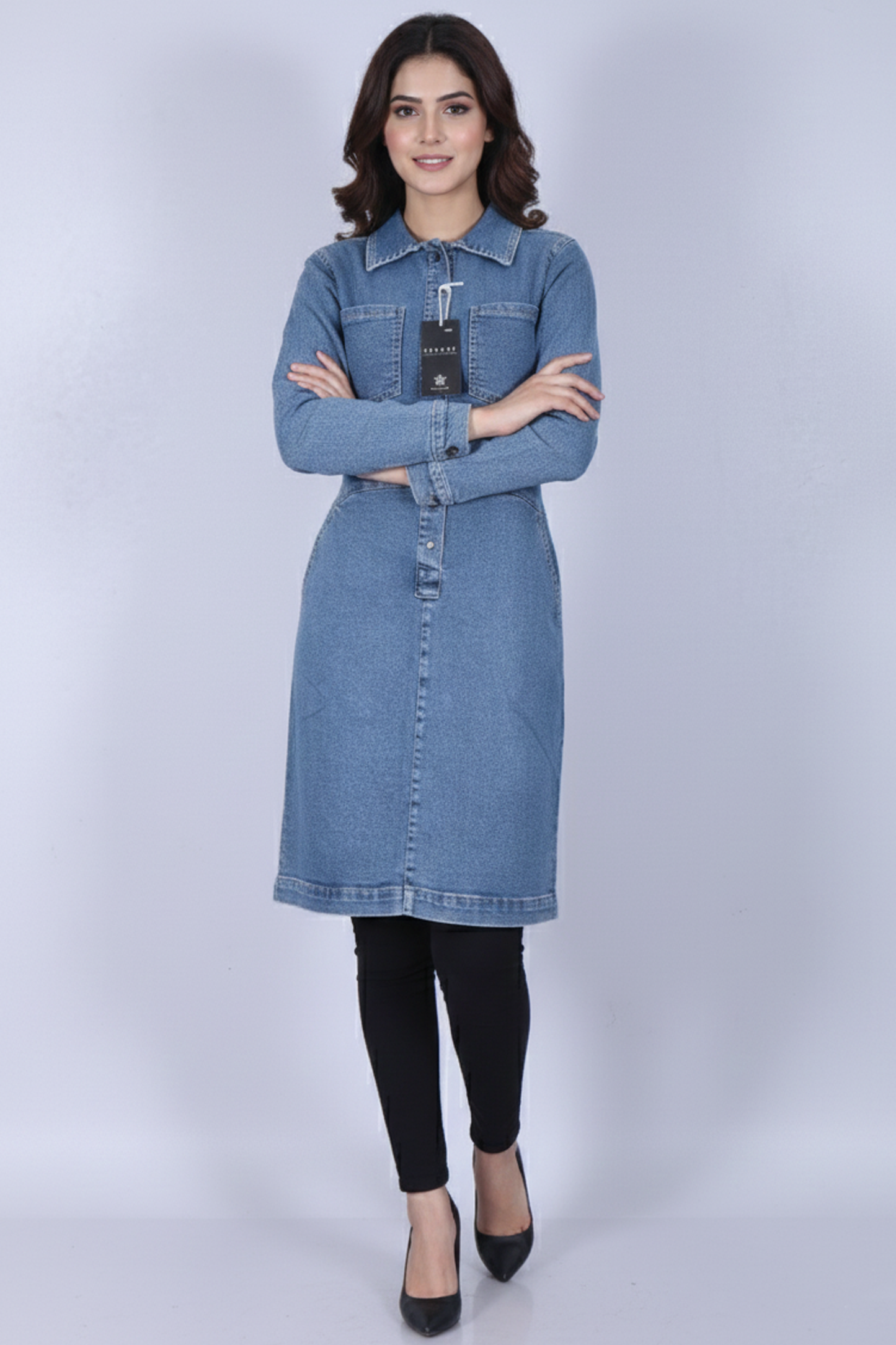 Women's Long-Sleeve Denim Shirt Dress