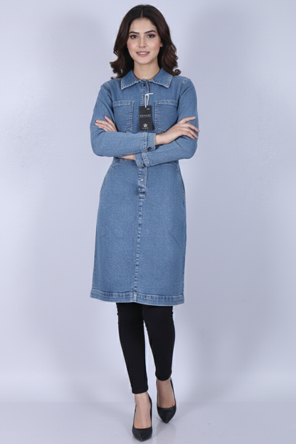 Women's Long-Sleeve Denim Shirt Dress